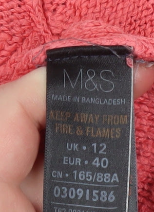 Marks and Spencer Women Pink Cable-Knit Long Sleeve Cotton Jumper Size 12