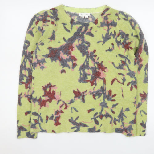White Stuff Women Green Floral Wool Blend Pullover Sweater UK 12