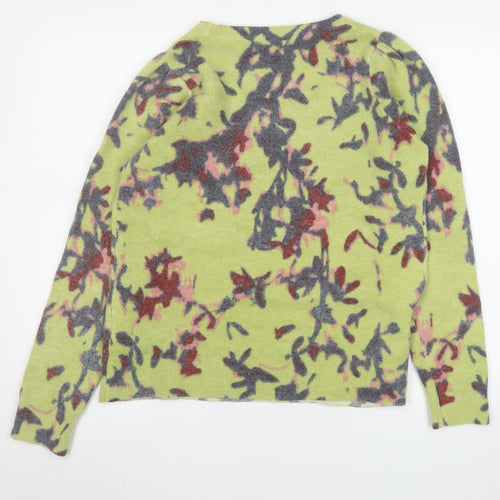 White Stuff Women Green Floral Wool Blend Pullover Sweater UK 12