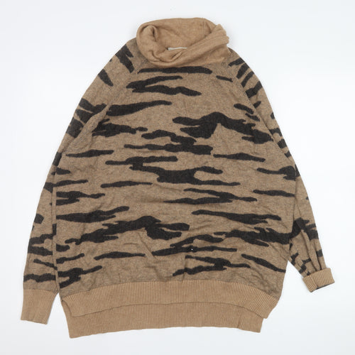 Hush Women’s Beige Camouflage Wool Blend Cowl Neck Pullover Sweatshirt Size S