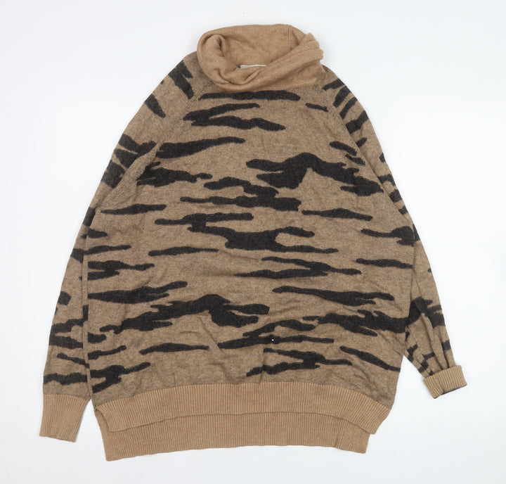 Hush Women’s Beige Camouflage Wool Blend Cowl Neck Pullover Sweatshirt Size S