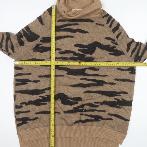 Hush Women’s Beige Camouflage Wool Blend Cowl Neck Pullover Sweatshirt Size S