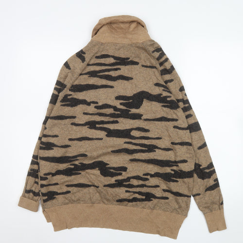 Hush Women’s Beige Camouflage Wool Blend Cowl Neck Pullover Sweatshirt Size S