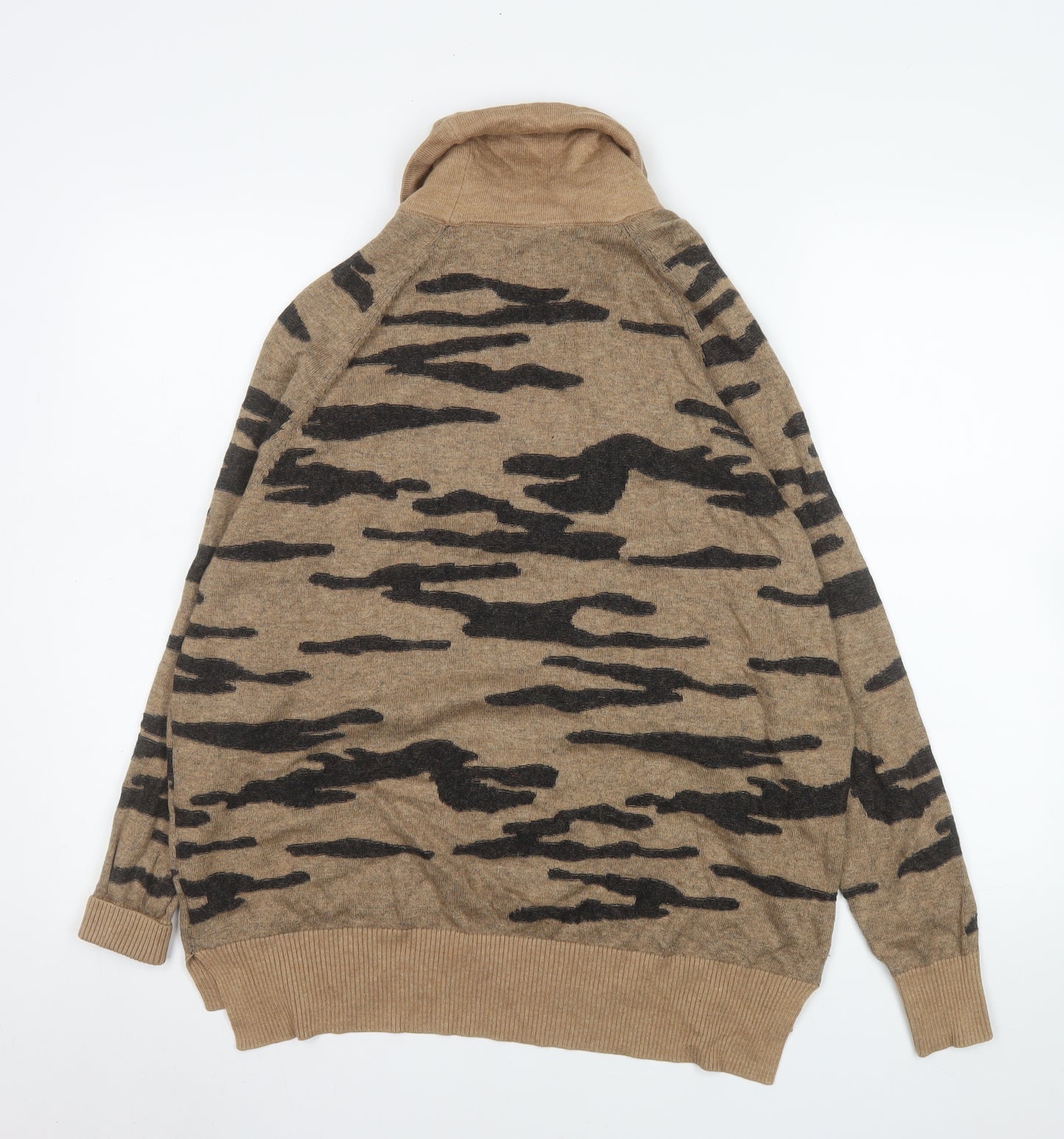 Hush Women’s Beige Camouflage Wool Blend Cowl Neck Pullover Sweatshirt Size S