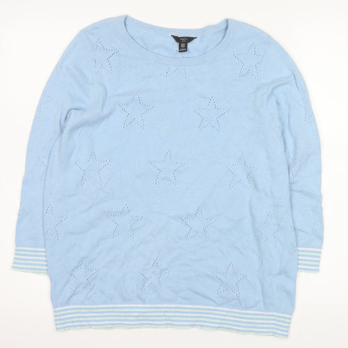M&Co Women Blue Star Knit Cotton Pullover Sweater UK 16 Petite