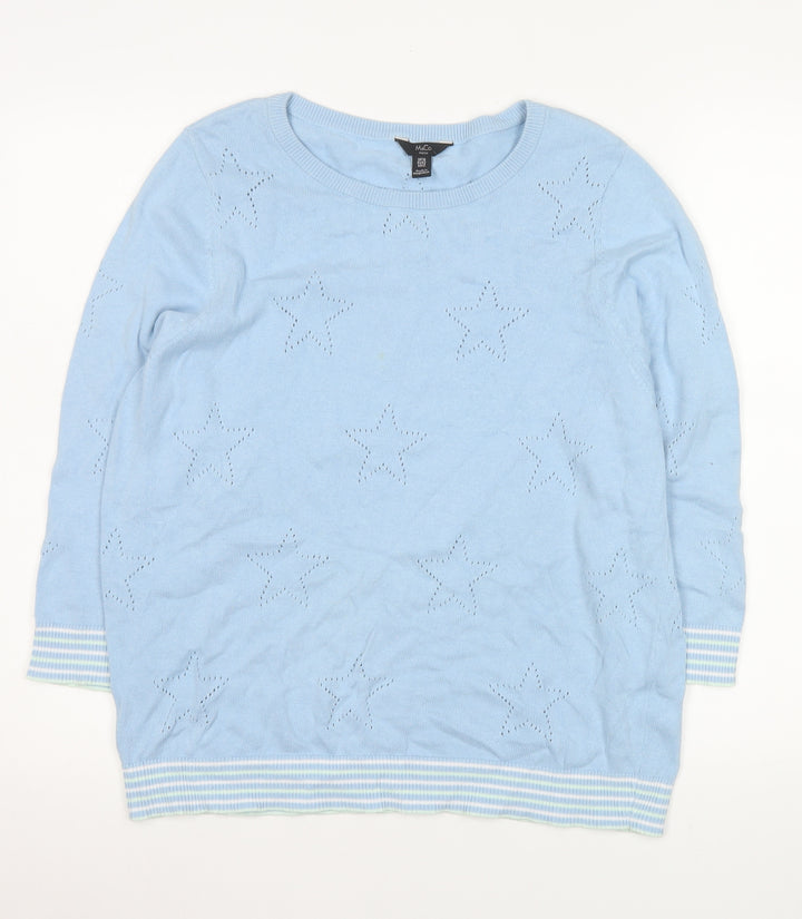 M&Co Women Blue Star Knit Cotton Pullover Sweater UK 16 Petite