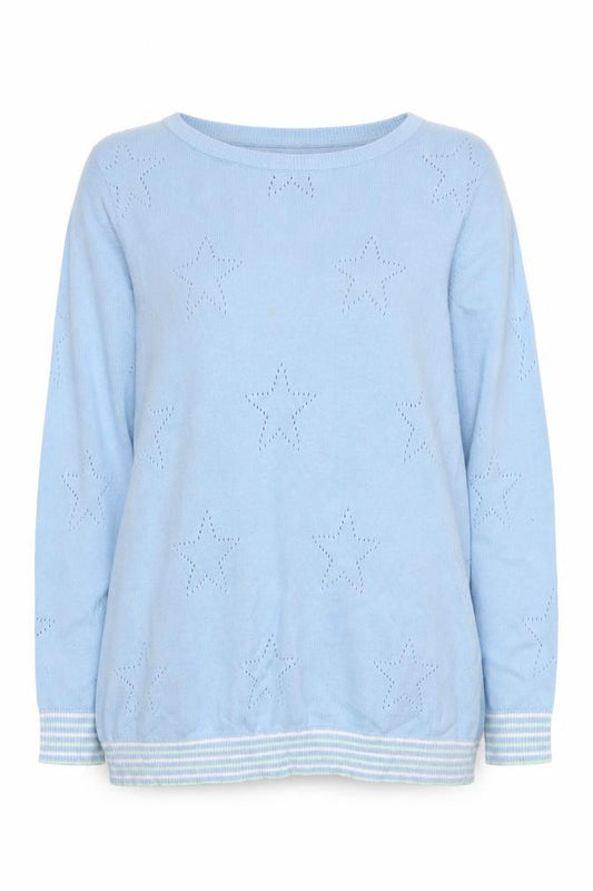 Front view of M&Co Women Blue Star Knit Cotton Pullover Sweater UK 16 Petite