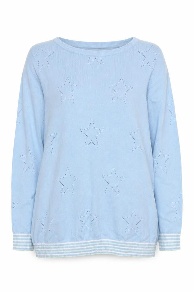 M&Co Women Blue Star Knit Cotton Pullover Sweater UK 16 Petite