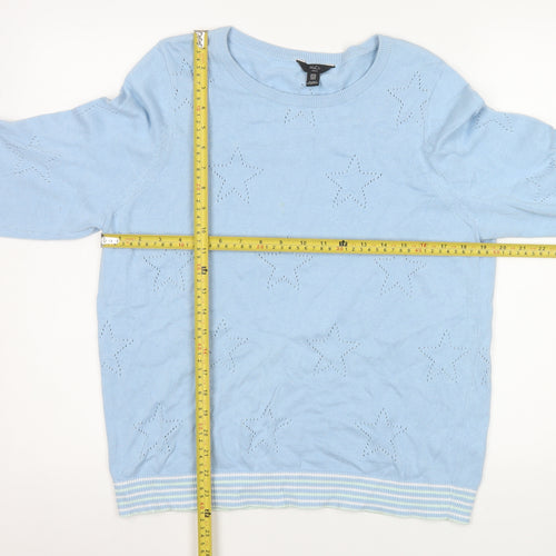 M&Co Women Blue Star Knit Cotton Pullover Sweater UK 16 Petite
