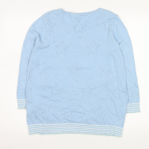 M&Co Women Blue Star Knit Cotton Pullover Sweater UK 16 Petite