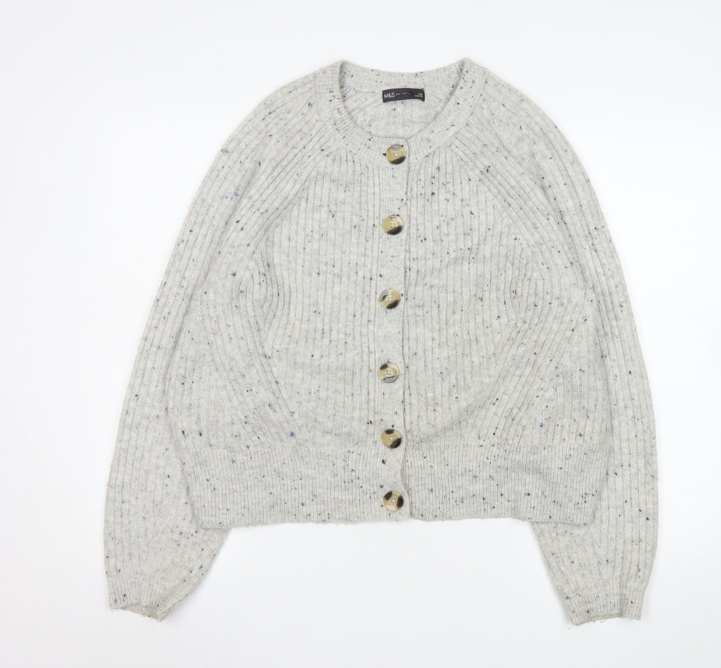 Marks and Spencer Women’s Grey Ribbed Button Cardigan Size L