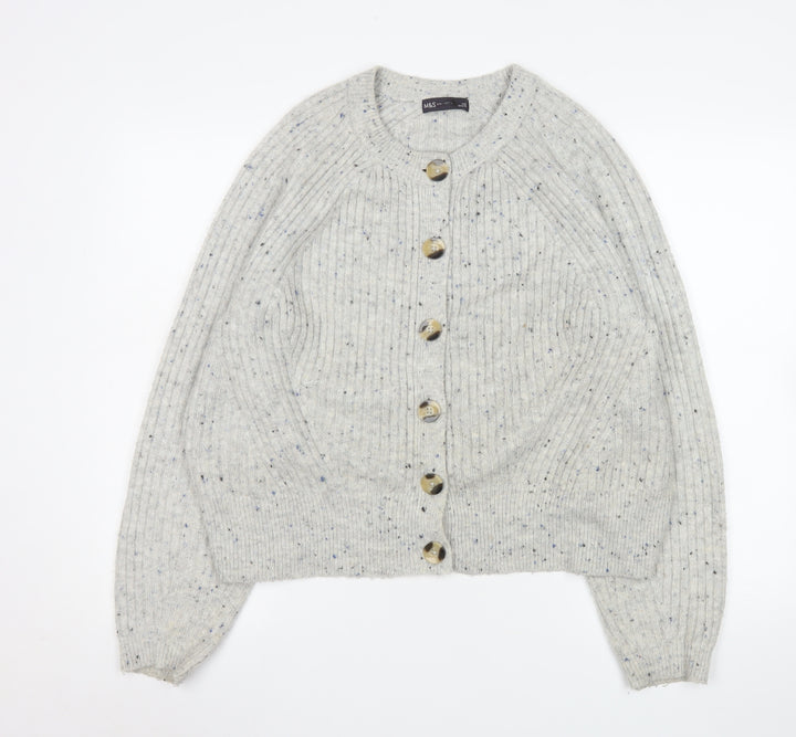 Marks and Spencer Women’s Grey Ribbed Button Cardigan Size L