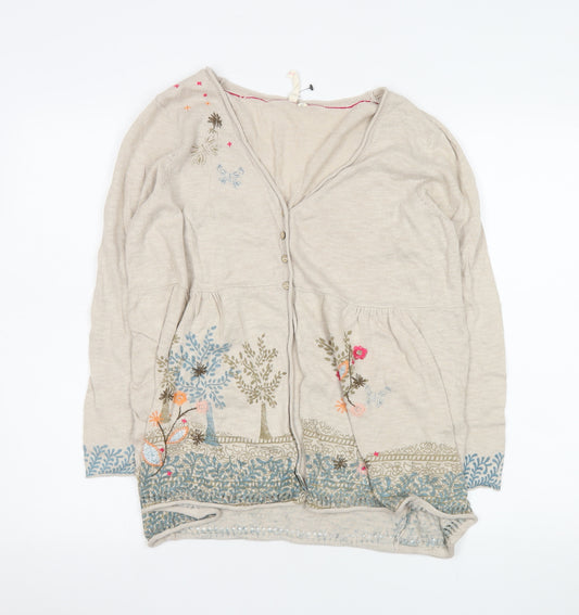 White Stuff Women’s Beige Embroidered Cotton Cardigan Size 14