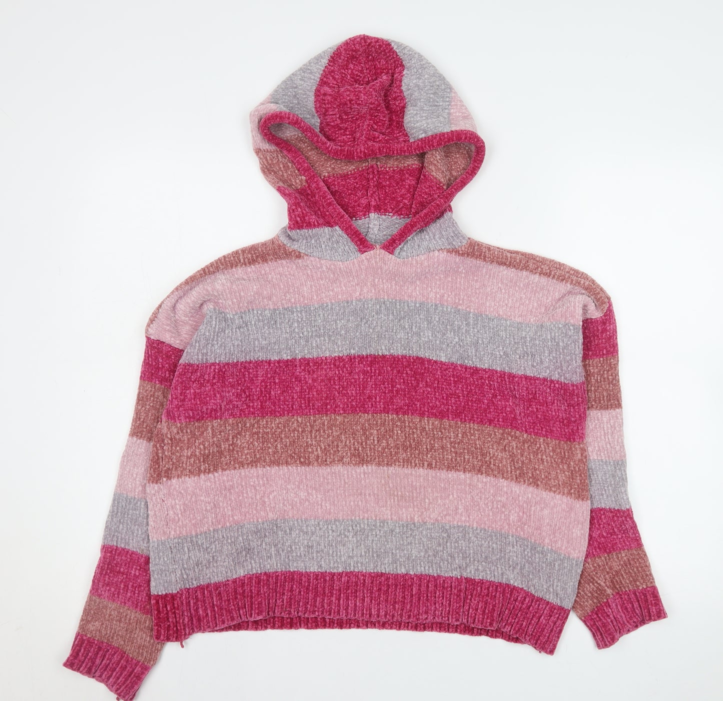 Romeo & Juliet Couture Womens Pink Striped Hooded Pullover Sweatshirt Size S