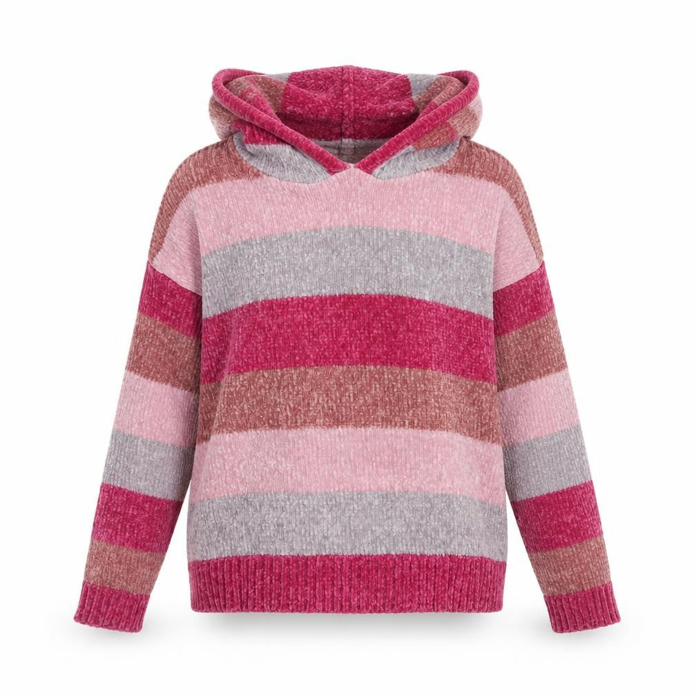 Romeo & Juliet Couture Womens Pink Striped Hooded Pullover Sweatshirt Size S