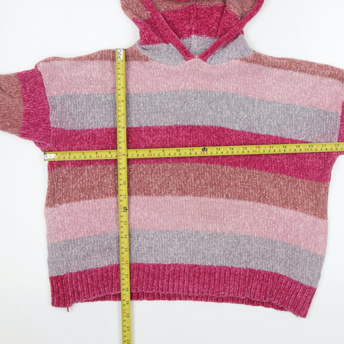 Romeo & Juliet Couture Womens Pink Striped Hooded Pullover Sweatshirt Size S