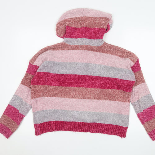 Romeo & Juliet Couture Womens Pink Striped Hooded Pullover Sweatshirt Size S