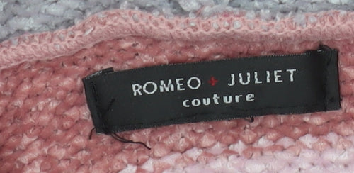 Romeo & Juliet Couture Womens Pink Striped Hooded Pullover Sweatshirt Size S