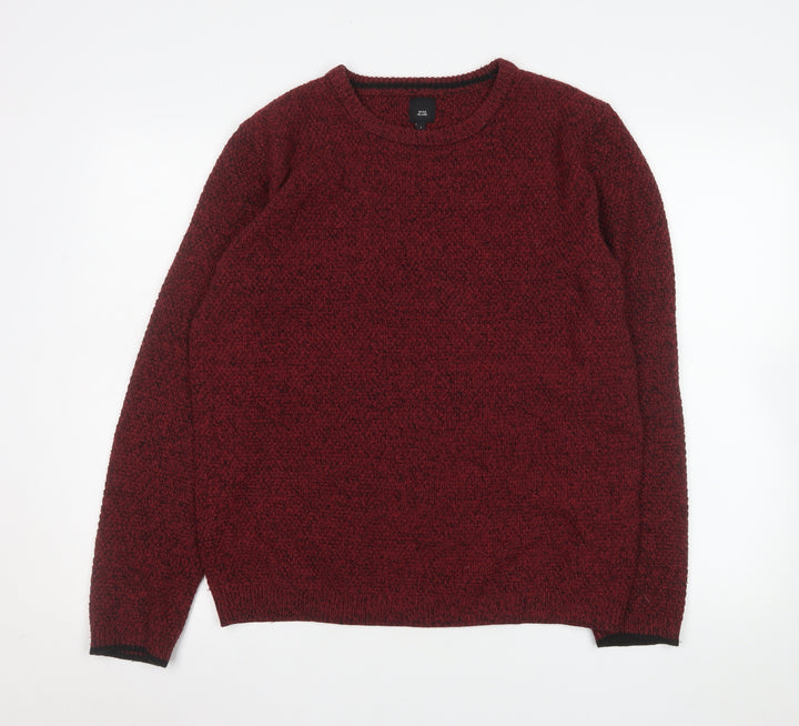 River Island Men's Red Knit Crew Neck Jumper Size L