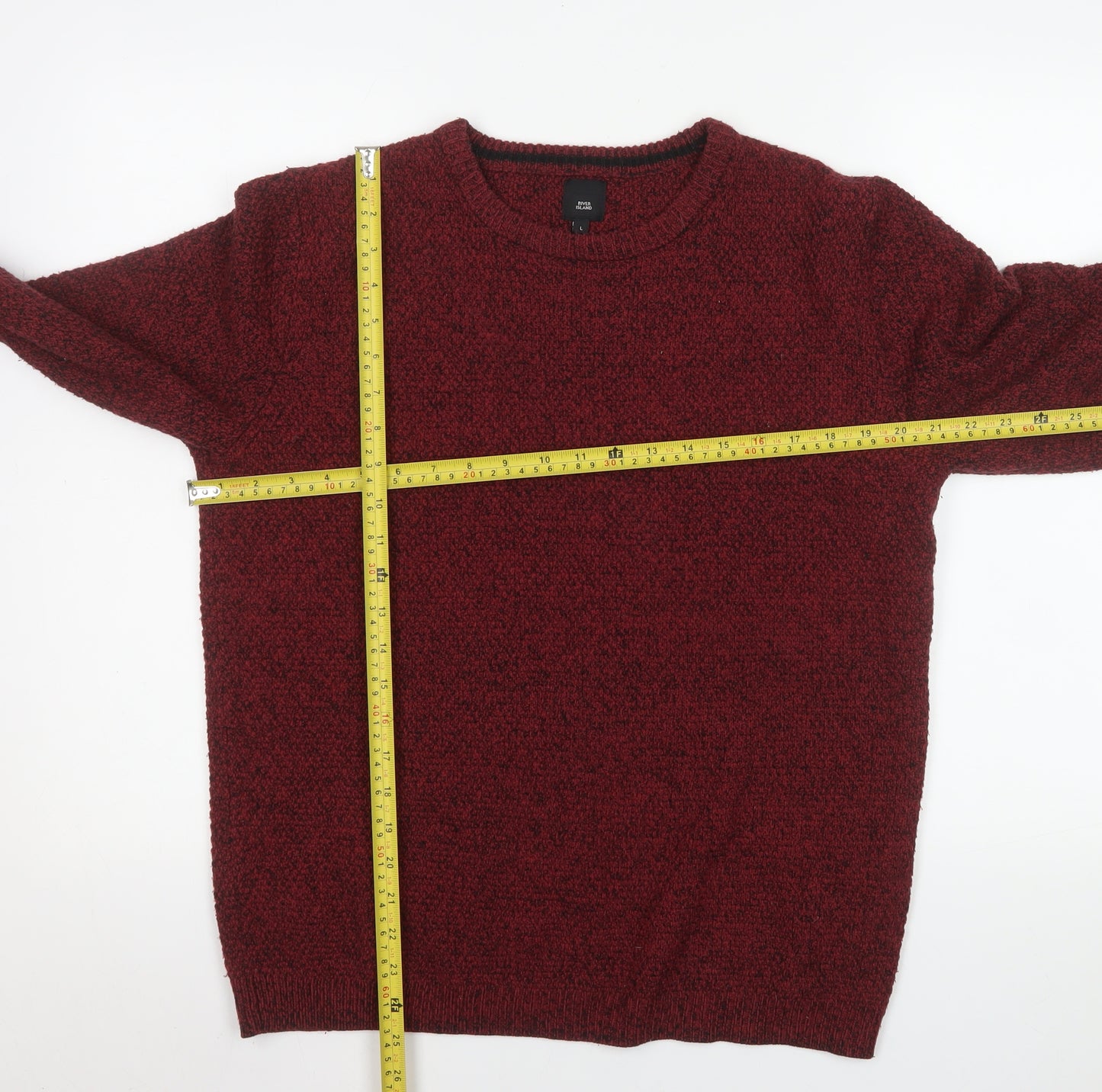 River Island Men's Red Knit Crew Neck Jumper Size L