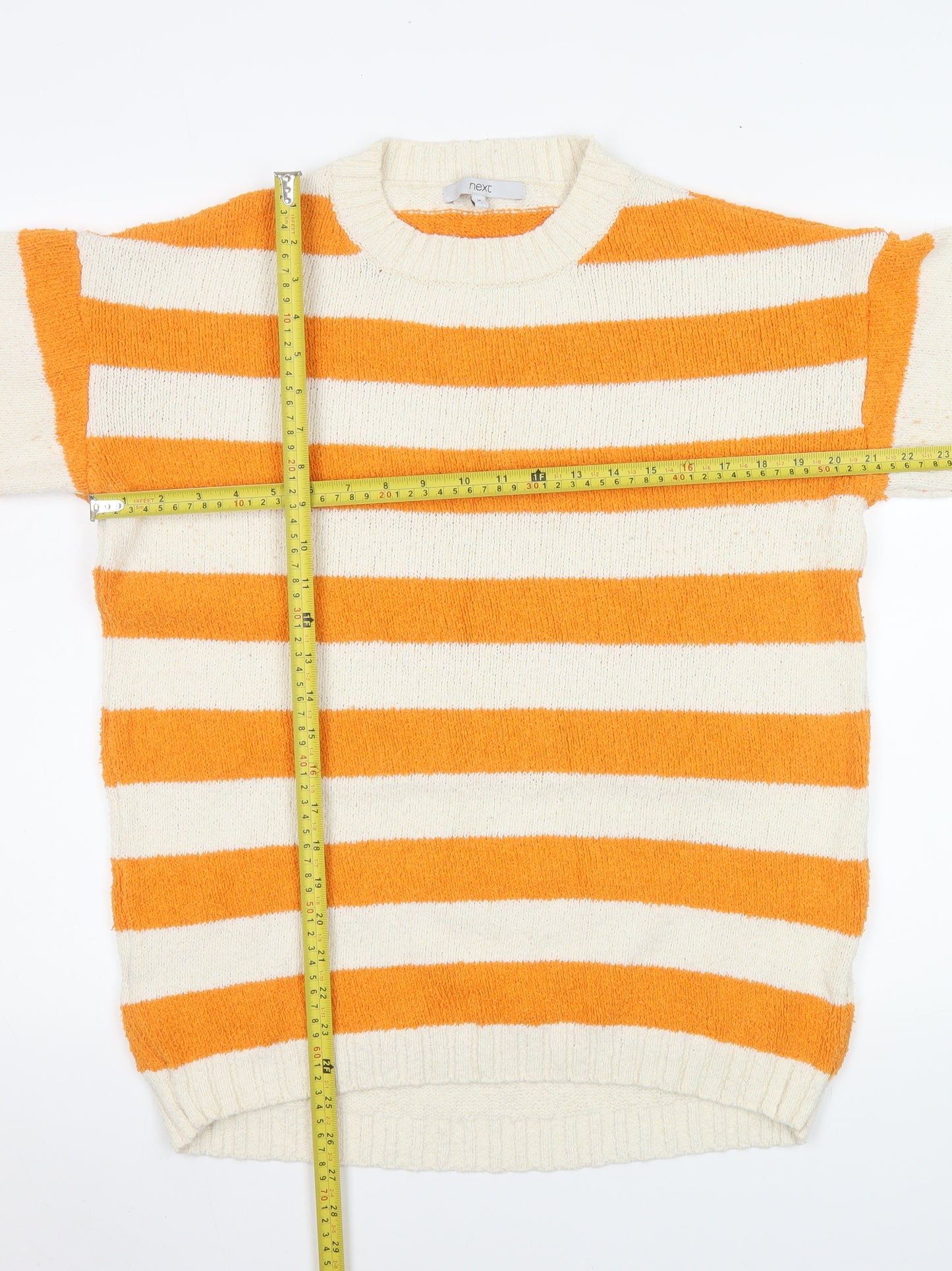 Next Men’s Orange Ivory Striped Cotton Jumper M Crew Neck