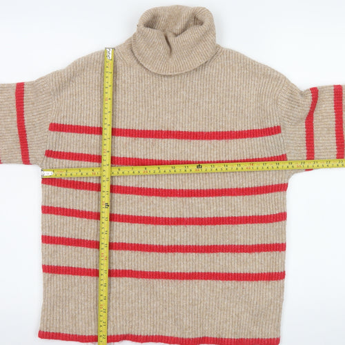 Marks and Spencer Women’s Beige Roll Neck Striped Jumper Size S