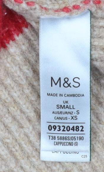 Marks and Spencer Women’s Beige Roll Neck Striped Jumper Size S