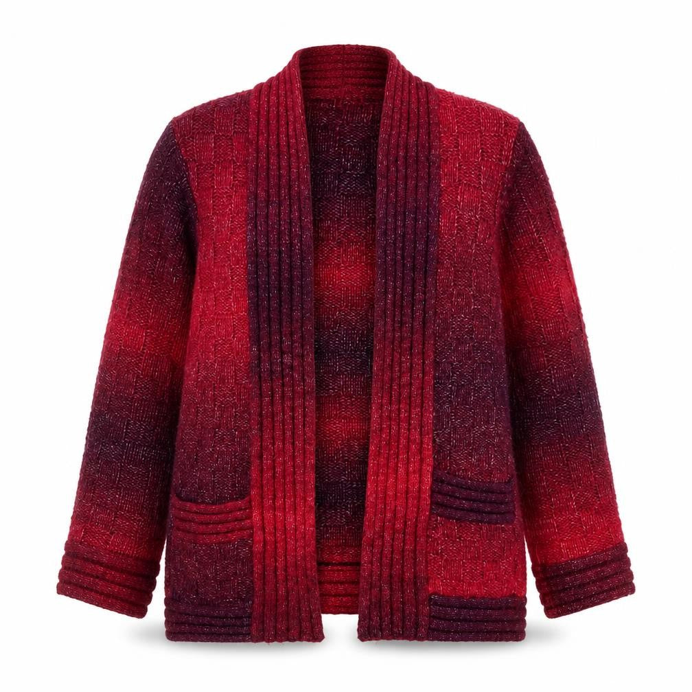 Front view of Country Casuals Petite Women's Red Wool Blend Open Cardigan L