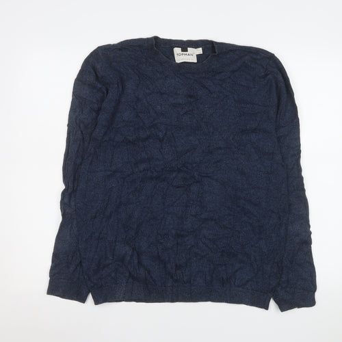Topman Men's Blue Cotton Crew Neck Pullover Jumper Size L