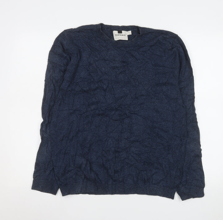 Topman Men's Blue Cotton Crew Neck Pullover Jumper Size L