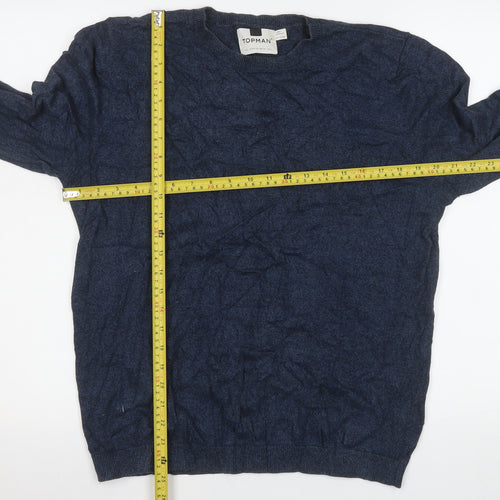 Topman Men's Blue Cotton Crew Neck Pullover Jumper Size L
