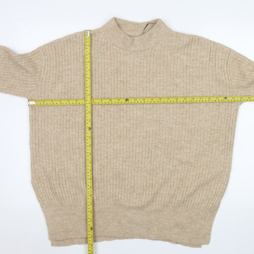 H&M Men Beige Ribbed Mock Neck Pullover Jumper Size M