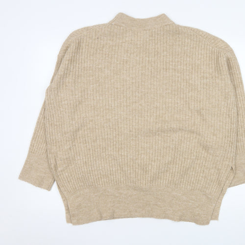 H&M Men Beige Ribbed Mock Neck Pullover Jumper Size M