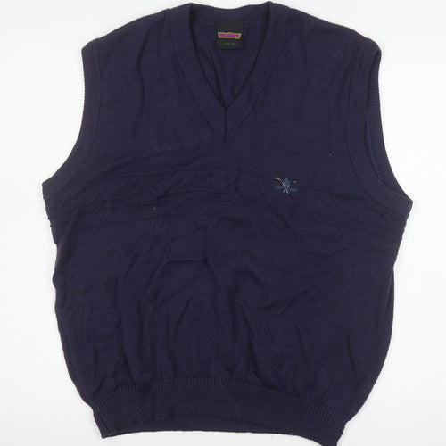 Westbury Men's Blue Wool Blend V-Neck Sleeveless Vest Jumper L