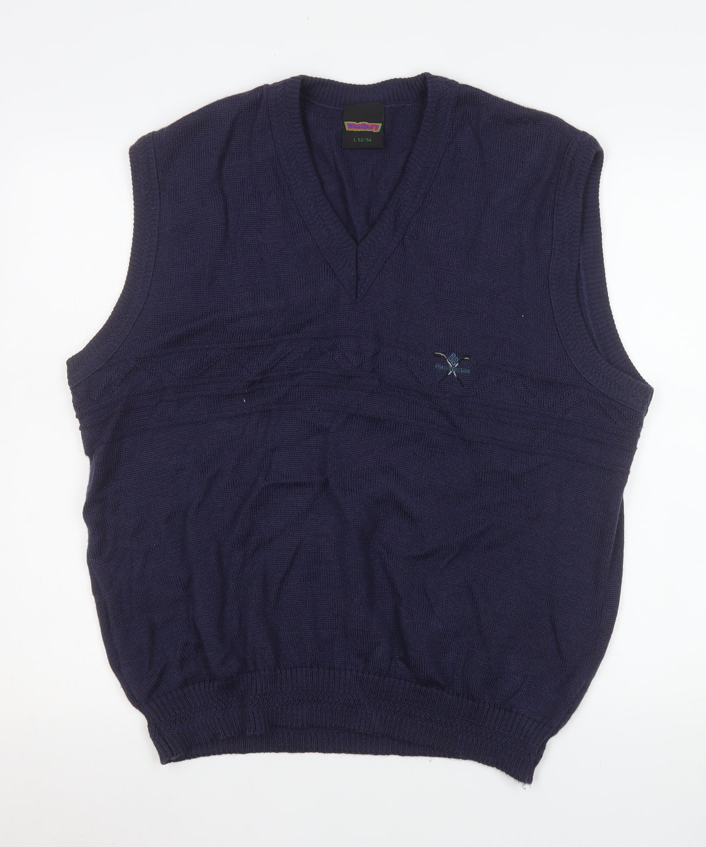 Westbury Men's Blue Wool Blend V-Neck Sleeveless Vest Jumper L