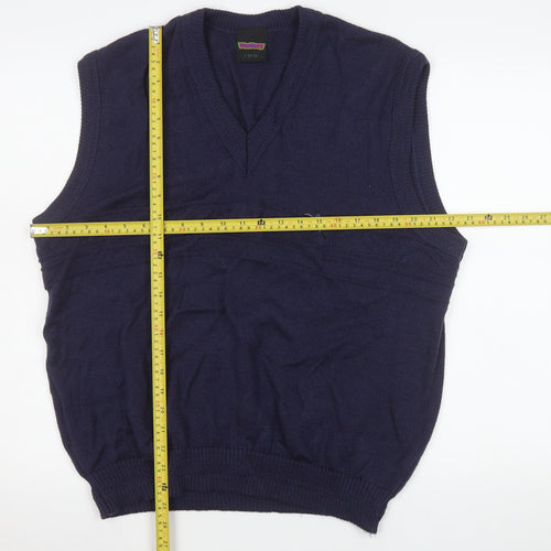 Westbury Men's Blue Wool Blend V-Neck Sleeveless Vest Jumper L