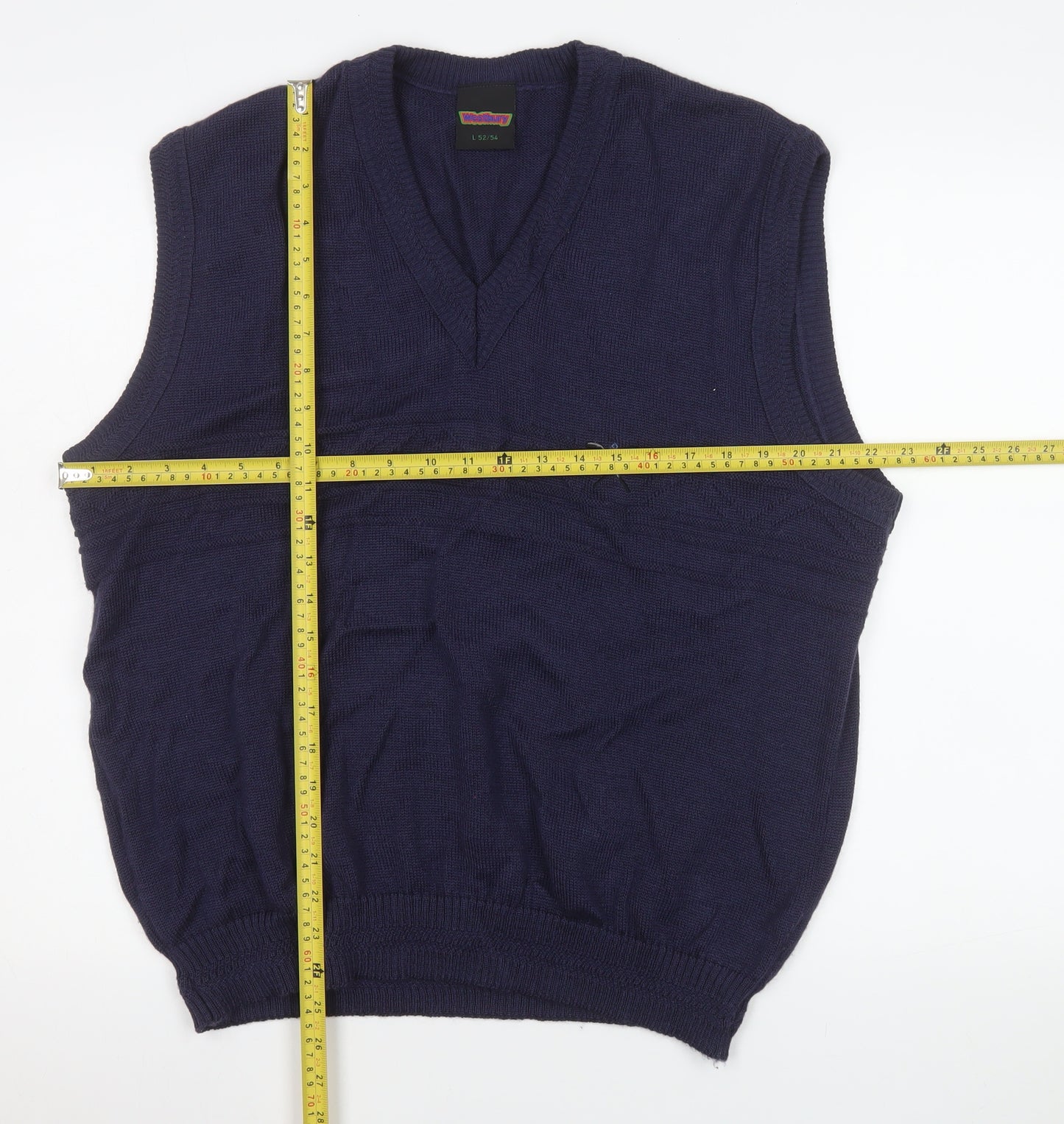 Westbury Men's Blue Wool Blend V-Neck Sleeveless Vest Jumper L