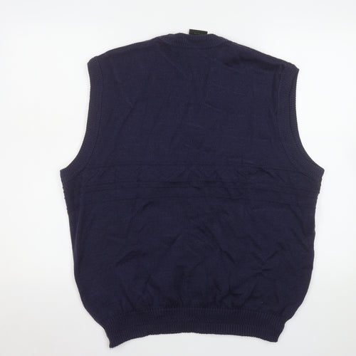 Westbury Men's Blue Wool Blend V-Neck Sleeveless Vest Jumper L