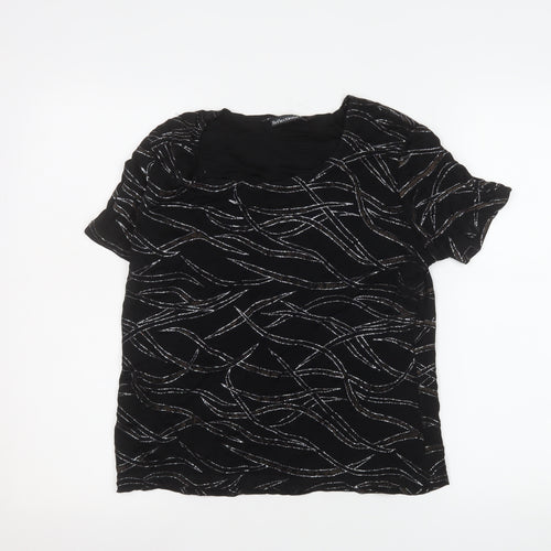 Reflections Womens Black Glitter Patterned Short Sleeve Top L