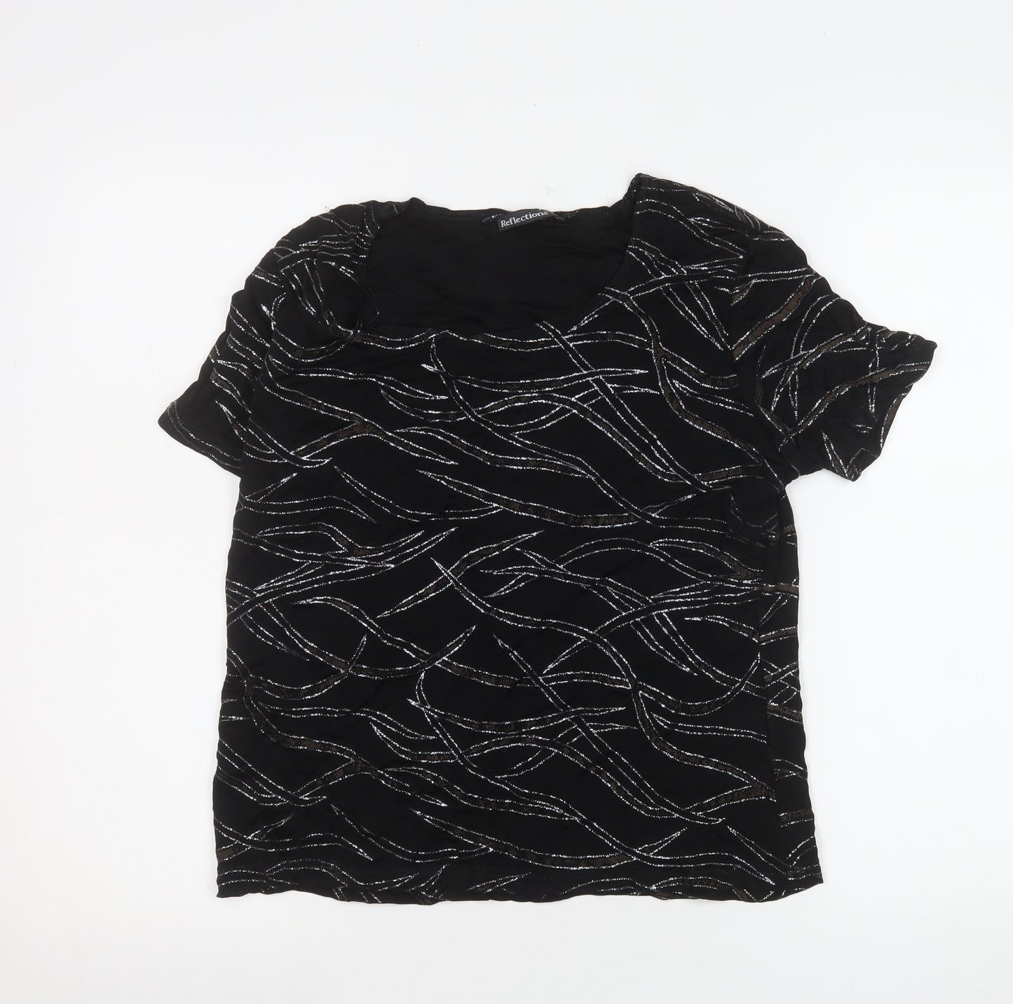 Reflections Womens Black Glitter Patterned Short Sleeve Top L