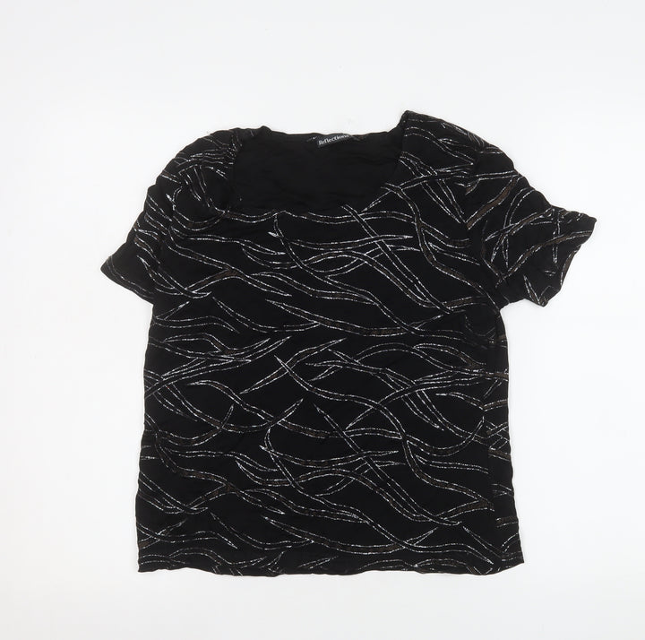Reflections Womens Black Glitter Patterned Short Sleeve Top L