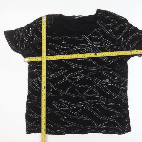 Reflections Womens Black Glitter Patterned Short Sleeve Top L