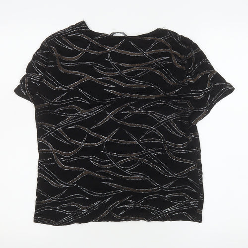Reflections Womens Black Glitter Patterned Short Sleeve Top L