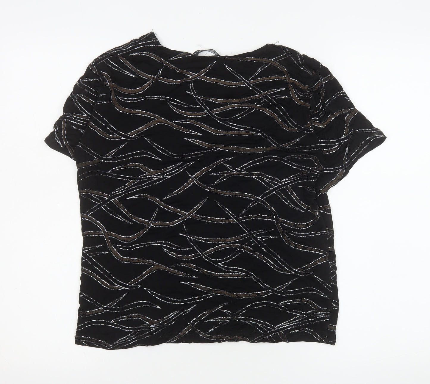 Reflections Womens Black Glitter Patterned Short Sleeve Top L