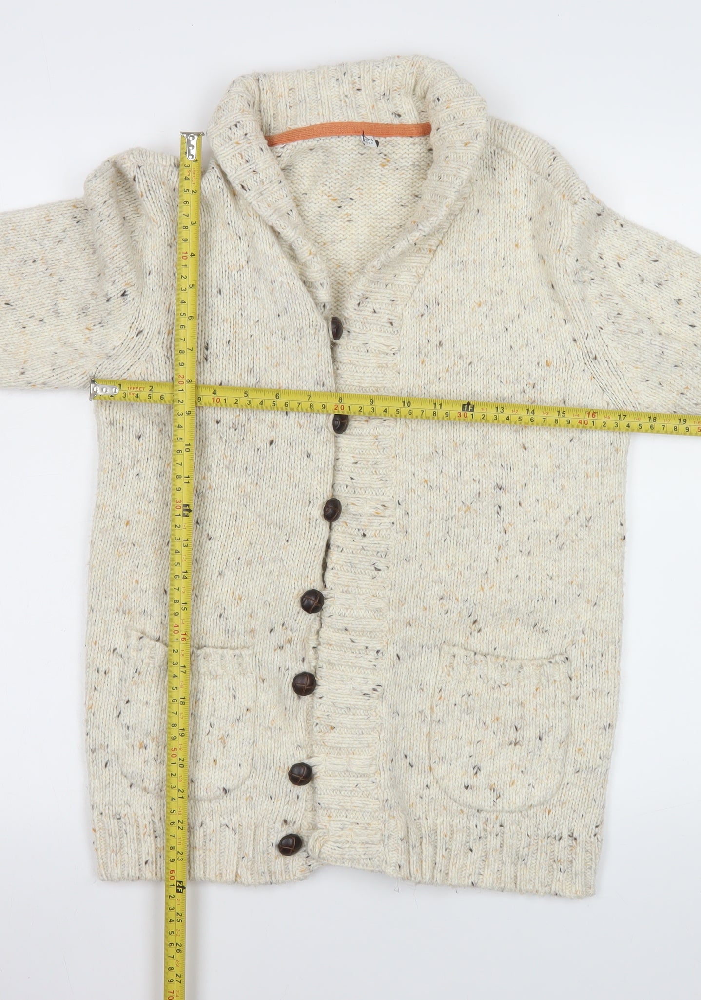 Marks and Spencer Boys Beige Cardigan 13-14 Years Shawl Collar Button Knit