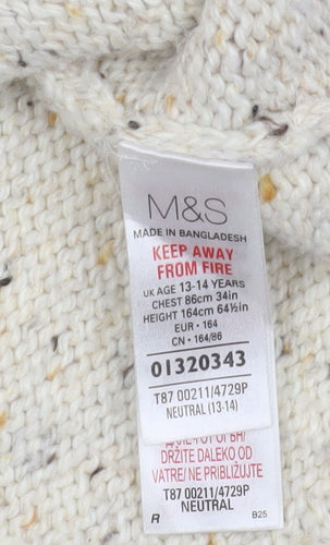 Marks and Spencer Boys Beige Cardigan 13-14 Years Shawl Collar Button Knit