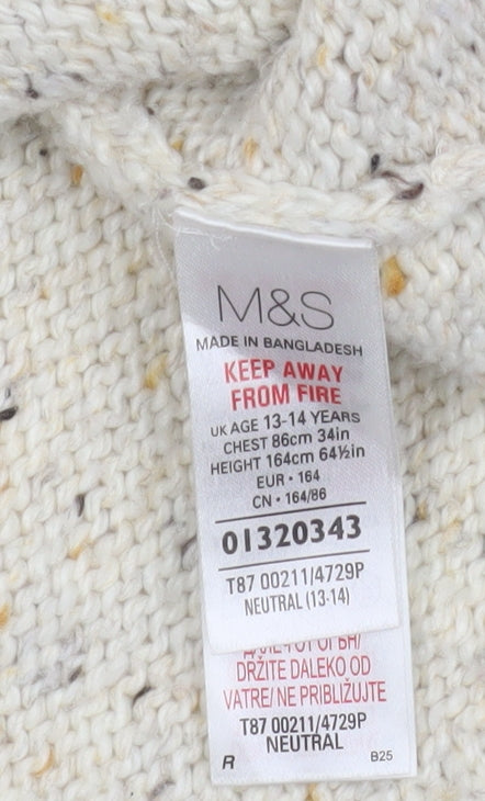 Marks and Spencer Boys Beige Cardigan 13-14 Years Shawl Collar Button Knit