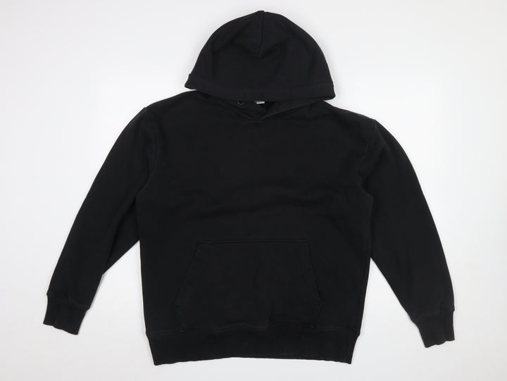 Zara Women Black Medium Pullover Hoodie Cotton Blend Casual