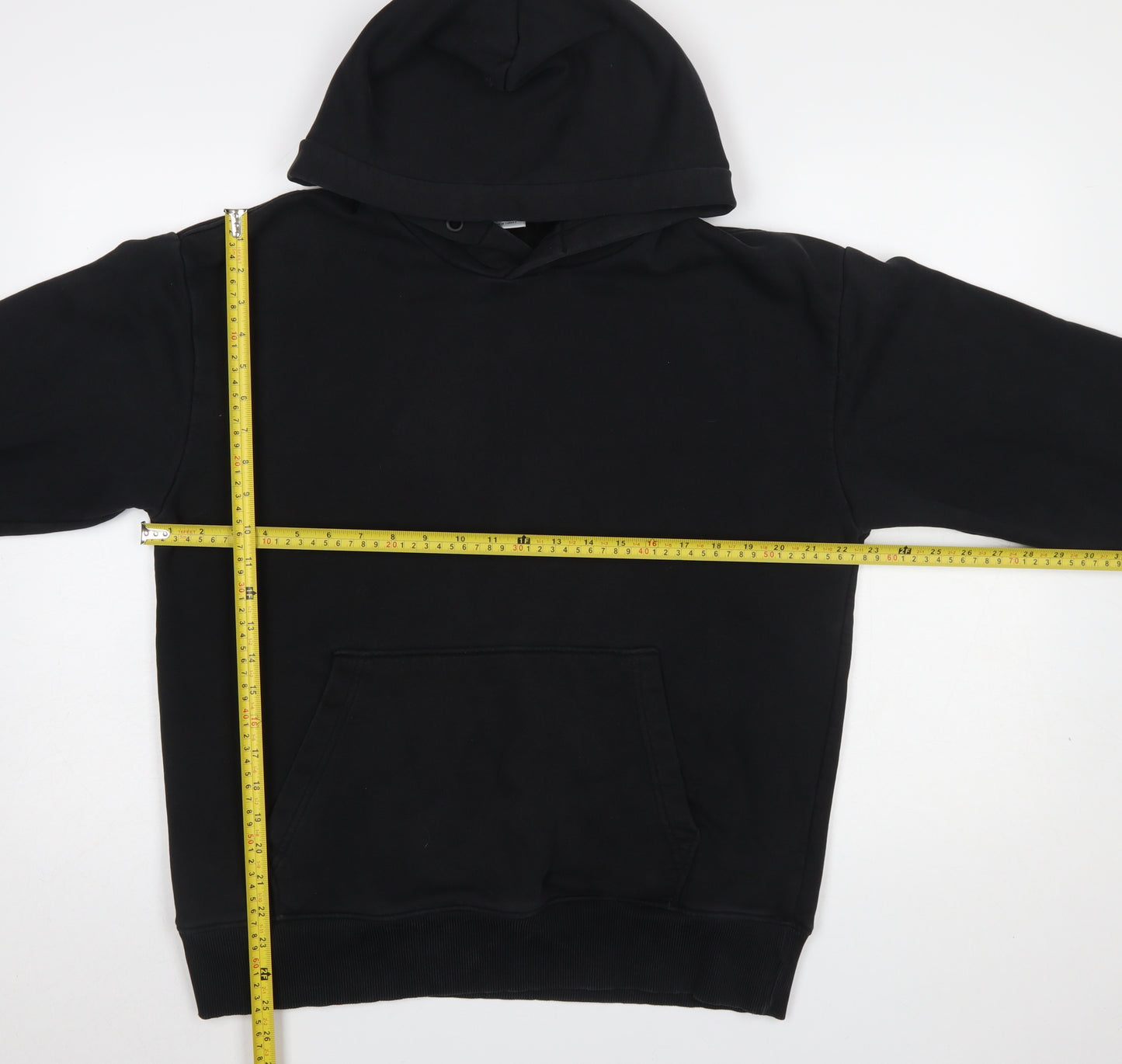 Zara Women Black Medium Pullover Hoodie Cotton Blend Casual