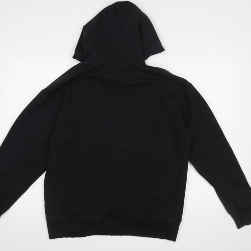 Zara Women Black Medium Pullover Hoodie Cotton Blend Casual